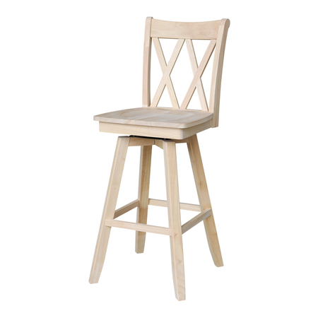International Concepts Double "X" Back Bar Height Stool, Swivel 30" Seat Height, Unfinished S-203SW